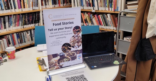 A pop up banner about the food stories project A pop up banner about the food stories project