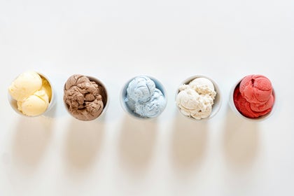 A row of different ice cream flavours