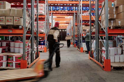 A worker in a warehouse