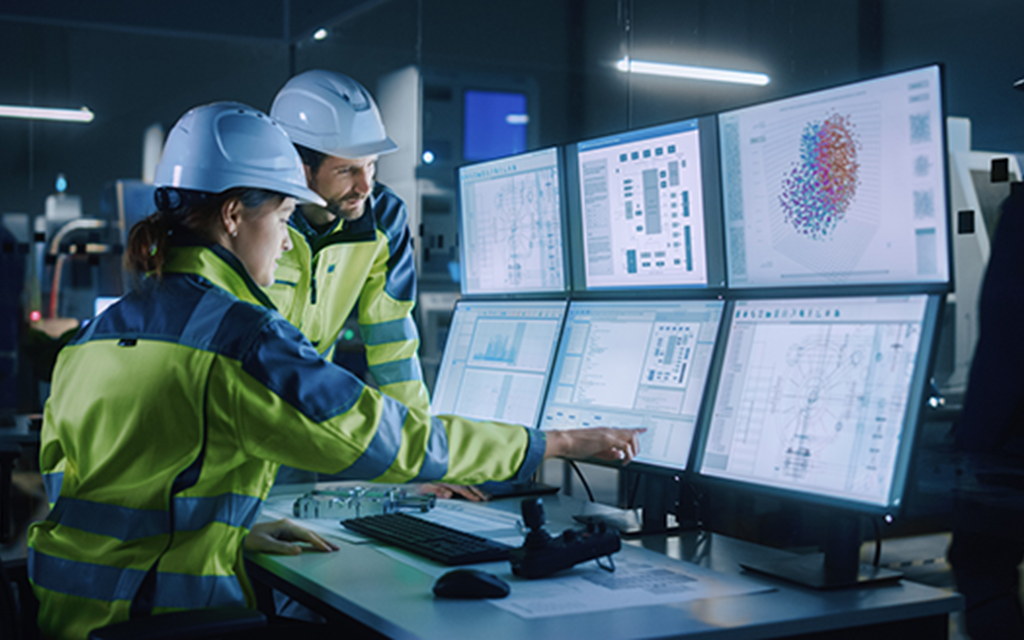 Two operators looking at computer screens