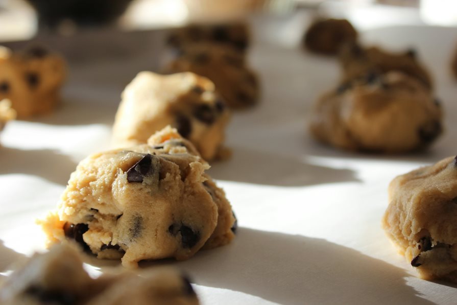 Cookie dough on a baking sheet