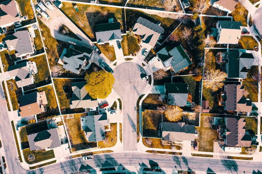 An overhead of houses