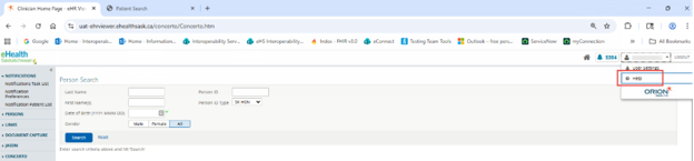screen shot of eHR Viewer page