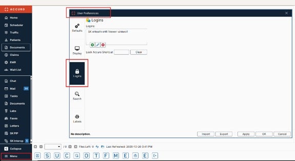 Select Logins from User preferences in Accuro EMR