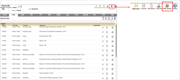 Select eHR Viewer in patient chart in Med Access EMR