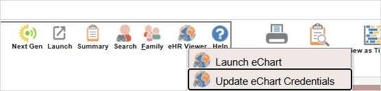 Select Update eChart credentials in Med Access EMR