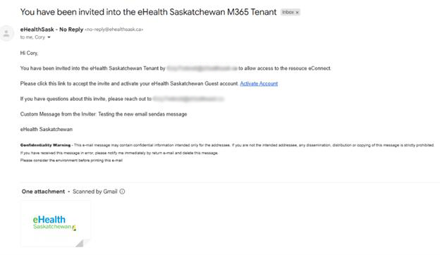 Screenshot of email invitation