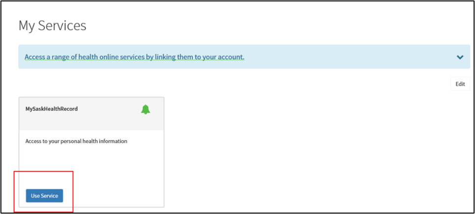 Screen shot of My Services in Saskatchewan Account.