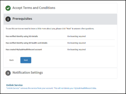 Screen shot of prerequisites for MySaskHealthRecord.