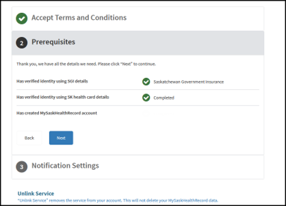 Screen shot of how to validate your account in Saskatchewan Account.