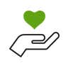 Icon of hand holding hovering heart. 